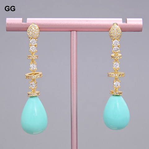 GG Jewelry Teardrop Turquoise Blue Sea Shell Pearl Yellow Gold Plated Earrings ► Photo 1/6