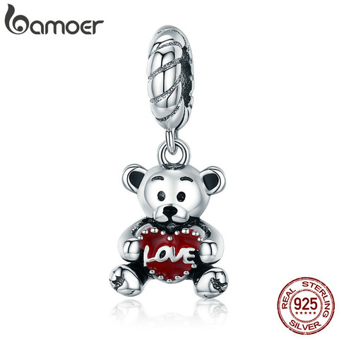 BAMOER 100% 925 Sterling Silver Animal Collection Little Bear with Love Hug Charm fit Charm Bracelet Bangle DIY Jewelry SCC521 ► Photo 1/4