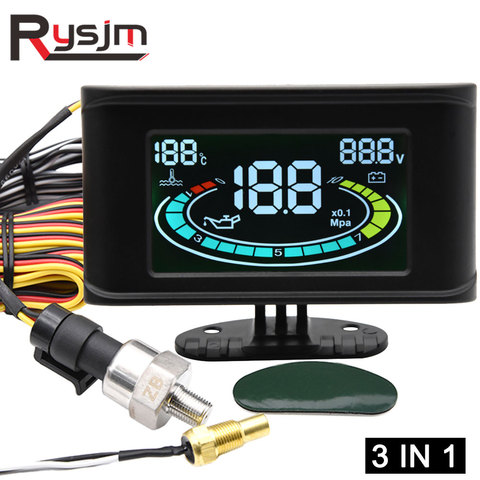 3in1 LCD digital truck car oil pressure gauge voltmeter water temperature gauge + oil press sensor 10mm npt1/8 12V 24V Universal ► Photo 1/6
