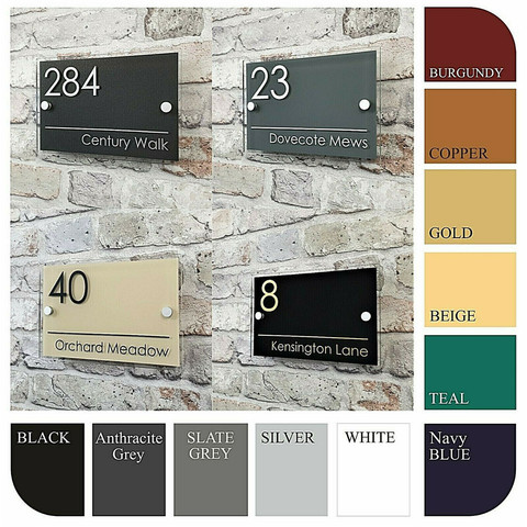 DIY House Number MODERN HOUSE SIGN PLAQUE DOOR NUMBER STREET NAME GLASS EFFECT ACRYLIC ► Photo 1/6