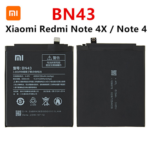 100% Orginal BN43 Battery 4000mAh For Xiaomi Redmi Note 4X / Note 4 global Snapdragon 625 High Quality BN43 Battery ► Photo 1/4