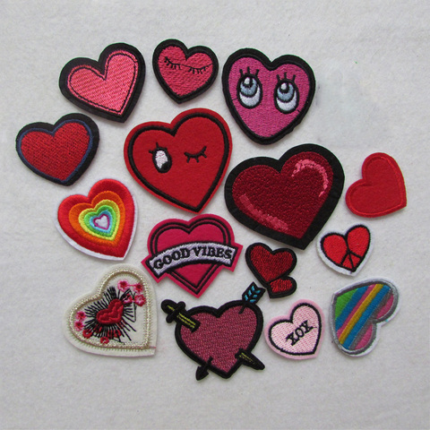 fashion mixed heart patches for clothing iron on embroidered appliques iron sew on clothes patches sewing accessories for DIY ► Photo 1/1