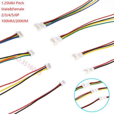 10SET 100MM mini micro JST 1.25 2/3/4/5/6 pin male female plug connector with wire 1.25MM 2pin/3pin/4pin/5pin cable 2p/3p/4p/5p ► Photo 1/4