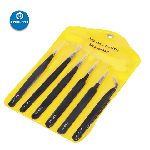 6pcs/lot Precision Tweezers Stainless Anti-Static ESD Tweezers Set for Cell Phone Electronic Component Soldering Repair Tool ► Photo 1/6