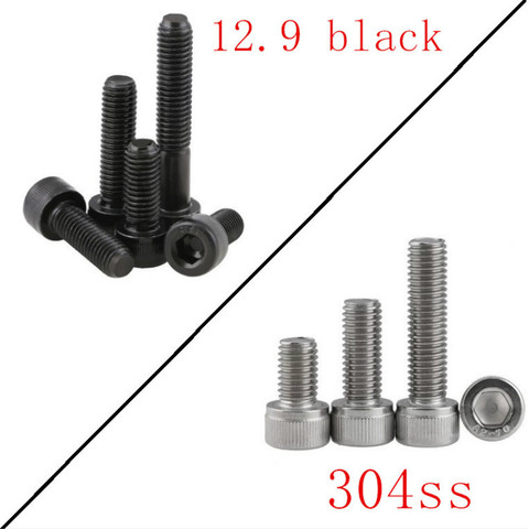 5-100pc DIN912 M1.6 M2 M2.5 M3 M4 M5 M6 M8 304 A2 Stainless Steel  Black grade 12.9 Allen Hexagon Hex Socket  Cap Head Screw ► Photo 1/6