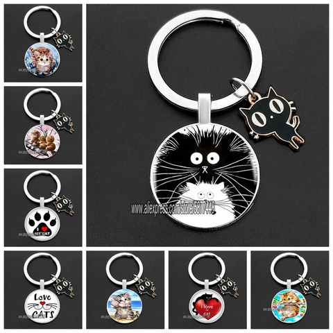 Cute Naughty Cat Girl Keychain I Love My Cat Key Holder Lovely Little Kitten Key Chain Ring Jewelry for Lovely Women ► Photo 1/5