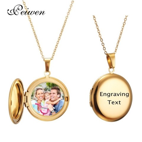 Personalized Customized Pendant Necklace Circle Photo Locket Engraving Name/ Date Stainless Steel Women Men Inside Photo Jewelry ► Photo 1/6