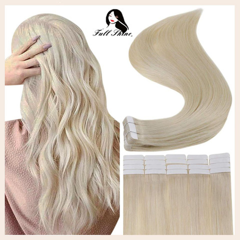 Full Shine Pure Blonde Hair Tape in Human Hair Extensions 20pcs Adhesive Skin Weft Glue on Hair Machine Made Remy Human Seamless ► Photo 1/6