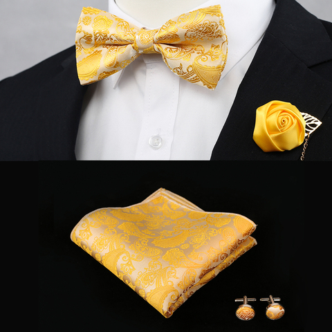 New Silk Flower Business Bowtie Men Vintage Purple Red Black Gold Royal Blue Wedding Bow Ties Pocket Square Handkerchief Set ► Photo 1/6