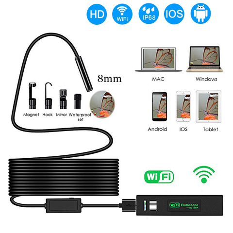 1200P HD Wifi Endoscope Camera USB IP68 Waterproof Borescope Soft cable Tube Wireless Video Inspection for Android/iOS ► Photo 1/6
