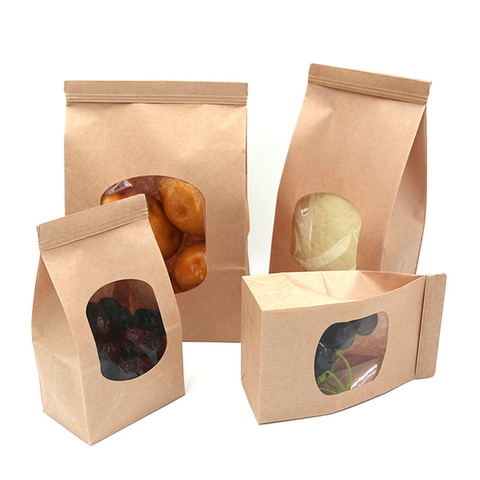 50Pcs Bakery Bags with Clear Window Sealing Grease Proof Kraft Paper Bag for Food Snacks Cookie Coffee Kitchen Accessories ► Photo 1/6