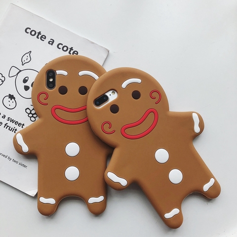 3D Cartoon Silicone Gingerbread Man phone Case For iPhone se 2022 11 Pro Max XR X XS 6 6s 7 8Plus 11 Cute Soft Rubber back Cover ► Photo 1/6