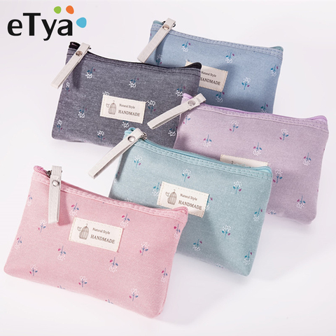 eTya Fashion Canvas Cosmetic Bag Women Floral Zipper Small Makeup Bags Travel Organizer Canvas Mini Lady Toiletry Bag Pouch ► Photo 1/6