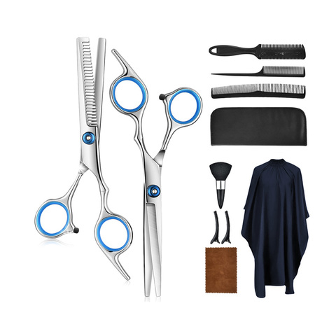 Hair Cutting Scissors Set 9 PCS Hair Cutting Scissors Thinning Shears Hair Razor Comb Clips Cape Hairdressing Professional ► Photo 1/6