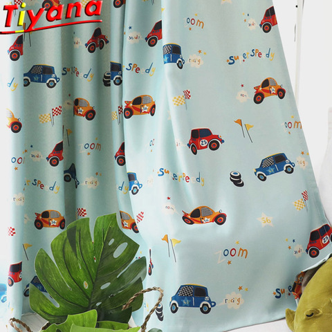 Pritned Car Tulle Curtains for Kid's Room Cute Blue Curtains for Boy's Room Semi Blackout Curtains for Children Room W-HM067#40 ► Photo 1/6