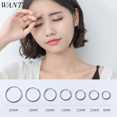 WANTME Genuine 925 Sterling Silver Punk Statement Minimalist Geometric Hexagon Hoop Earrings for Women Party Accessories Jewelry ► Photo 1/6