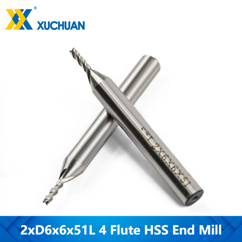 1pc Diameter 2mm 4 Flutes HSS Milling Bit 6mm Shank CNC Router Bit Straight Shank End Mill ► Photo 1/5