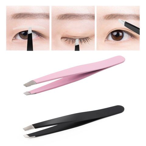 1PC Eyebrow Tweezer Hair Beauty Slanted Puller Stainless Steel Eye Brow Trimmer Clips Pro Hair Removal Makeup Tool Flat Tip ► Photo 1/6