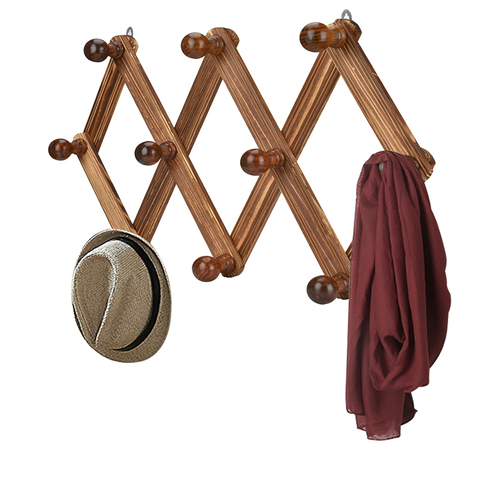 Wooden Expandable Coat Rack Wall Mounted 10 Hooks Clothes Hat Bag Hanger for Home Bedroom ► Photo 1/6