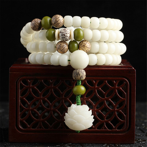 Original Design Natural White Bodhi Root Beads Bracelet 108 Lotus Mala for Women Yoga Meditation Balancing Jewelry Gift  Her ► Photo 1/4