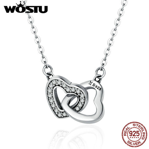 WOSTU 925 Sterling Silver Connected Heart Couple Heart Pendant Necklace for Girlfriend Jewelry Valentine Day Gift CQN181 ► Photo 1/6