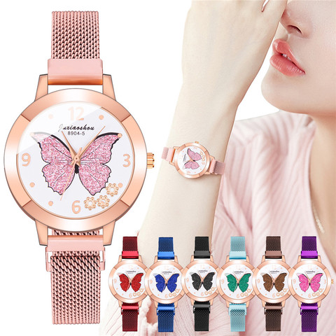 Hot Fashion Women Butterfly Wrist Watches Luxury Ladies Magnetic Strap Quartz Wristwatches Gift Clock Relogio Feminino ► Photo 1/6