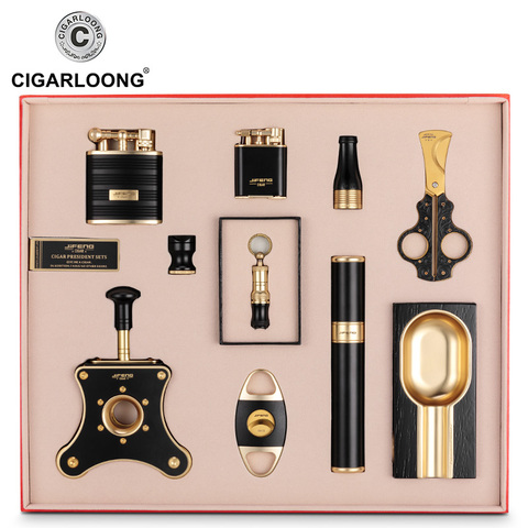 Luxury Cigar Set Ashtray Lighter Cigar Tube Cigar Drill Cigar Cutter Cigarette Holder 10 Sets of Smoking Accessories Set CQ-9999 ► Photo 1/6