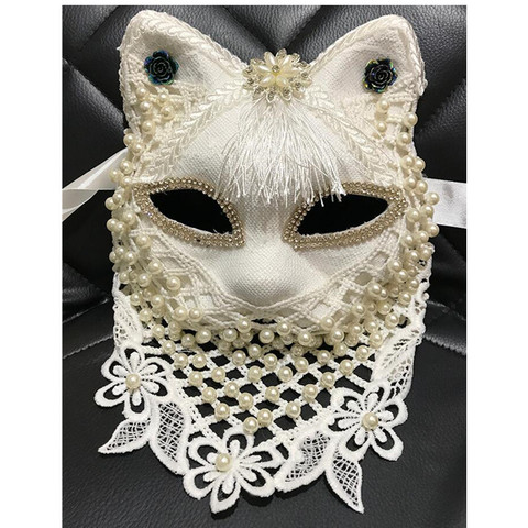H3321 Italian Venice Carnival Cat Mask White Black Masquerade Graduation Party Accessories Women Elegant Halloween Cosplay Masks ► Photo 1/6