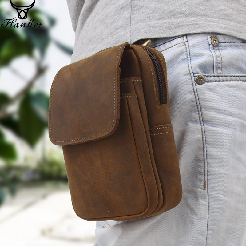 Men Genuine Leather Cell Phone Case Bag Hip Bum Hook Fanny Waist Pack Belt Purse