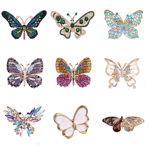 Fashion Colorful Butterfly Brooches Metal Crystal Rhinestones Cutout Brooch Animal Pins Banquet Wedding Bouquet Brooch Gifts ► Photo 1/6