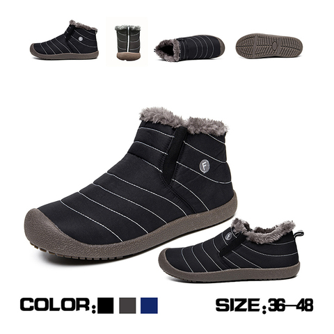 Fashion Winter Shoes Men Plush Size 36-48 Solid Color Snow Boots Plush Inside Antiskid Bottom Keep Warm Waterproof Boots Men ► Photo 1/6
