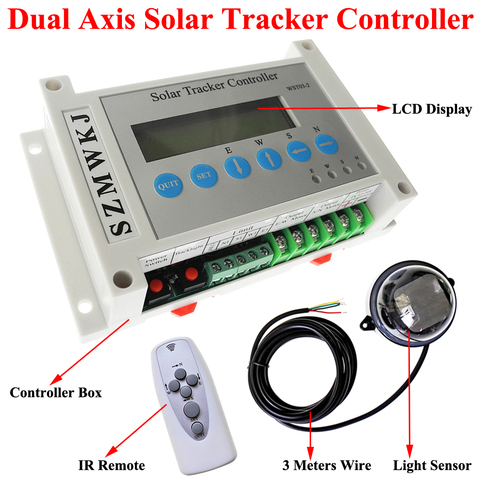 DC 12/24V Dual Axis Solar Tracking Tracker Electronic Controller for PV Solar Panel System Sun Track &Light Sensor &LCD Display ► Photo 1/6