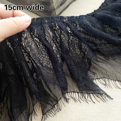 Black Widened Double Pleated Eyelashes Tulle Lace DIY Ladies Girls Children's Clothing Skirt Cuffs Convenient Sewing Trend Trim ► Photo 1/3