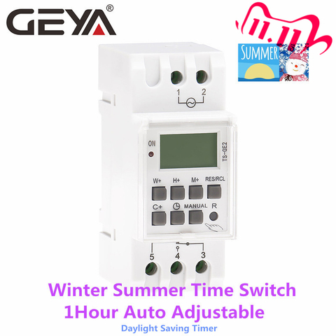 GEYA TS-GE2 Winter Summertime 1Hour Automatic Adjustable Timer Switch Programmable Daily Weekly Digital Time Controller 16A 220V ► Photo 1/6