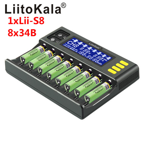 LiitoKala Lii-S8 18650 26650 21700 9V LCD Battery Charger + 18650 3400mAh NCR18650B + 18650 3000mah HG2 ► Photo 1/6