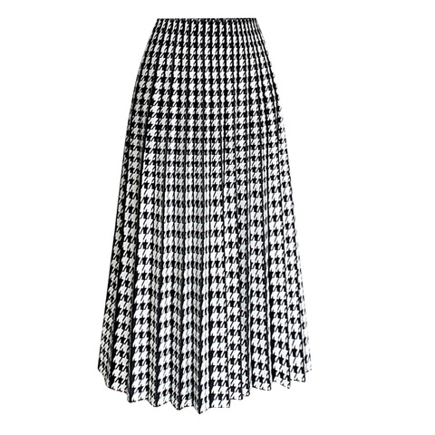 LUKAXSIKAX 2022 New Autumn Winter Women Thicken Pleated Skirt High Quality Fashion Vintage Houndstooth Knitted Long Skirt ► Photo 1/4