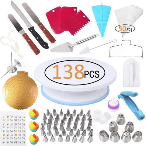 138PCS Cake Decorating Tools Kit Icing Tips Turntable Pastry Bags Couplers Cream Nozzle Baking Tools Set for Cupcakes Cookies ► Photo 1/6