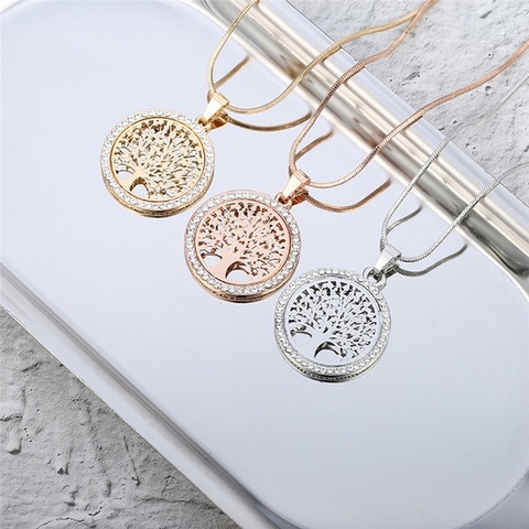 Hot Tree of Life Necklace Crystal Round Hollow Pendant Necklace Gold Silver Color Rose Gold for Women 2022 New Jewelry Gift ► Photo 1/6