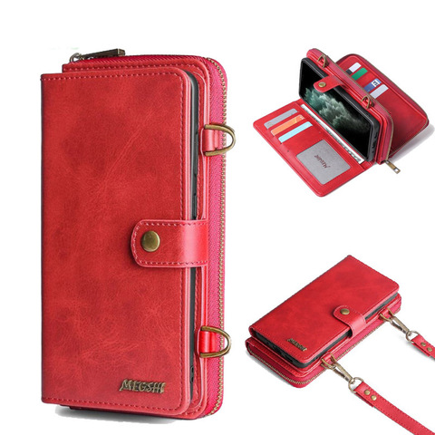 Zipper Wallet Phone Case For iPhone 11 Pro Max X XR 6 6S 8 7 Plus Flip Leather Case For iPhone XS Max SE 2022 Soft Case Stand ► Photo 1/6