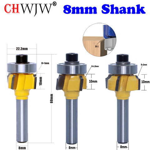 CHWJW 1PC 8mm Shank high quality Woodworking Milling Cutter R1mm R1.5mm R2mm Trimming Knife Edge Trimmer 4 Teeth Wood Router Bit ► Photo 1/6