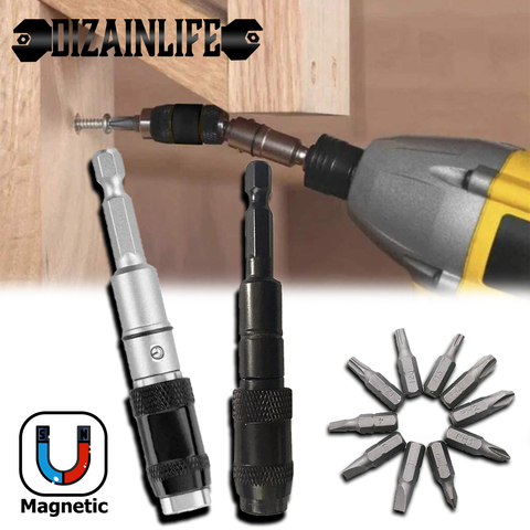 Magnetic Screw Drill Tip Quick Change Locking Bit Holder Drill Screw Tool Drive Guide Drill Bit Extension Rod Woodworking Tool ► Photo 1/6