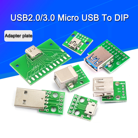 5/2PCS USB Male Connector /MINI MICRO USB to DIP Adapter Board 2.54MM  Female Connector B Type-C USB2.0 3.0 Female PCB Converter ► Photo 1/6
