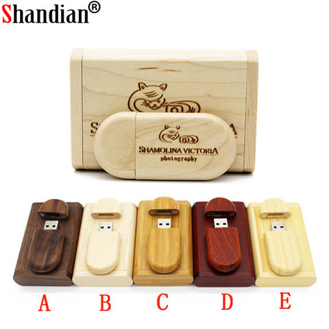 SHANDIAN Customize LOGO wooden + Box Personal LOGO pendrive 4GB 16GB 32GB 64GB  usb Flash Drive U disk Memory stick wedding Gift ► Photo 1/6