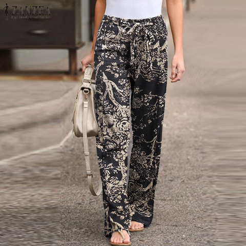 Vintage Printed Pants Women's Autumn Trousers ZANZEA 2022 Casual Elastic Waist Pantalon Palazzo Female Drawstring Long Turnip ► Photo 1/6