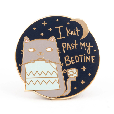 Funny I Knit Past My Bedtime Cats Golden Enamel Pin Kawaii Cat Knitting Blue Brooch Yarn Lovers Gift Fashion Lapel Hat Decor ► Photo 1/4