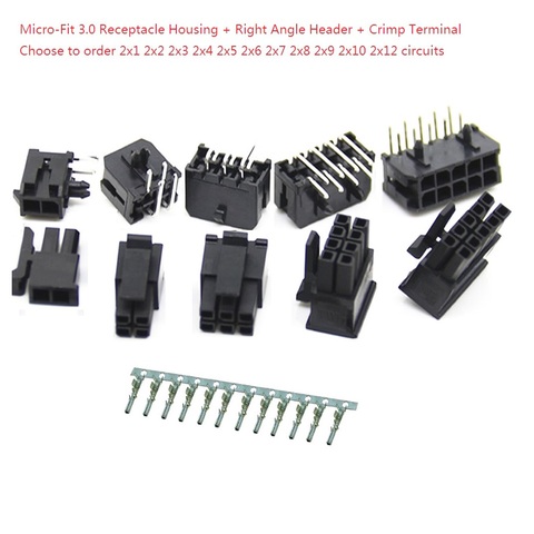 2 sets Micro-Fit 3.0 mm Receptacle Housing Dual Row 2 4 6 8 10 12 14 16 18 20 24 Circuits + Right Angle Header + Crimp Terminal ► Photo 1/1