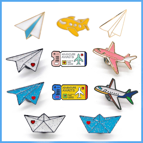 Cartoon Childhood Memory Enamel Pins airplane Boat Brooch Backpack Clothes Button Badge aircraft Ticket Jewelry For Kids Friends ► Photo 1/6