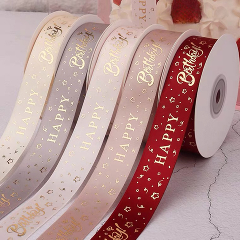 25mm Birthday Ribbon Happy Birthday Printed Satin Ribbon For Birthday Gift Bow Handmade Craft Accessories Gift Wrapping Ribbon ► Photo 1/6