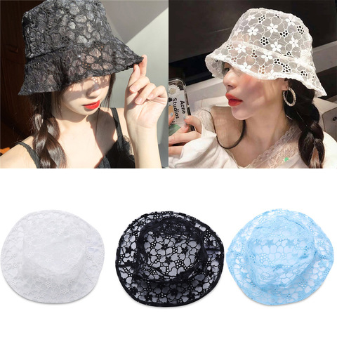 2022 New Lace Hat for Women Soft Lace Flower Wide Brim Sun Hats Floppy Hollow Summer Fisherman Hats Ladies Bucket Hat ► Photo 1/6