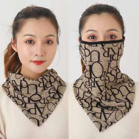 Women Cotton Mask Scarf Face Mascarillas Wraps Floral Print Lady Warm Neck Scarves Foulard Bandana Reusable Outdoor Riding Masks ► Photo 1/6